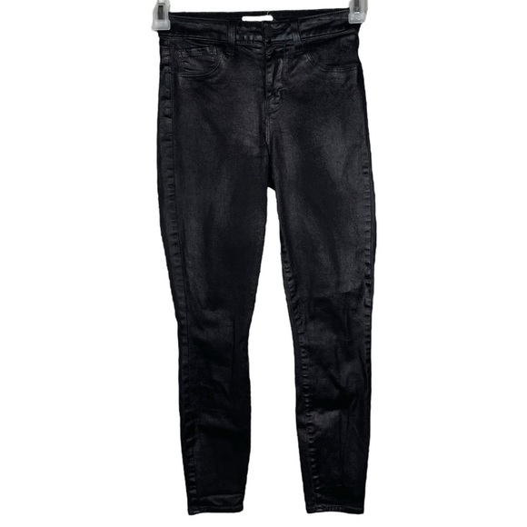 l'agence jeans margot skinny high rise black foil coated denim women’s size 24 - Picture 2 of 6
